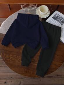 2 件装年轻男孩 Admit It Life 图案连帽衫和运动裤运动套装 - 寶藍色 - 查看 4