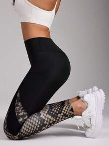 SHEIN Jambiere de yoga cu imprimeu în bloc de culoare