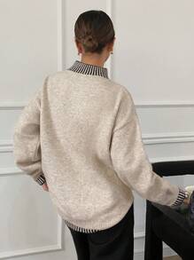 SHEIN Frenchy Women Casual Everyday Embroidered Detail Drop Shoulder Sweater, Autumn/Winter
