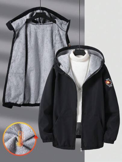 SHEIN Teen Boys' Casual Hooded Fleece Jacket Chic Outfits For Autumn/Winter