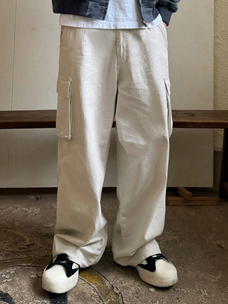 DAZY Men's Solid Color Cargo Pocket Wide Leg Loose Casual Pants,Fall Clothes Men Joggers