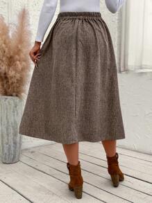 EMERY ROSE 女士休闲复古文艺风 A 字裙，秋冬 - 棕色 - 查看 2