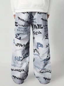 ROMWE MEN Street Life Quần dài vải dù in chữ có dây rút eo đơn giản cho nam - Nhiều màu - Xem 7