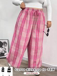 SHEIN CURVE+ Quần ống đứng cạp chun kẻ caro cho nữ, mùa thu/đông, cỡ lớn - Nhiều màu - Xem 8