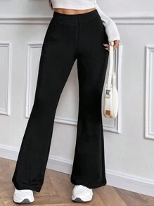 Gloray Women's Casual Everyday Versatile Skinny Thermal Lined High Waist Flare Leg Warm Black Pants, Winter