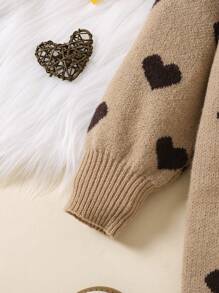 Vestido casual de manga larga con cuello redondo y estampado de corazón para niña, otoño/invierno