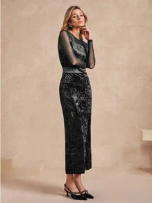 SHEIN Unity Women Fitted Velvet Midi Dress Maxi Women Outfit Fall Cloth For Women - Black - View 4