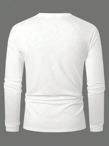 HUEFORM Men's Casual Versatile Solid Color Long Sleeve T-Shirt, For Fall - White - View 2