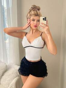 Sweetina 1 件 Y2k 女士性感外出撞色蕾丝吊带背心，性感贴身简约时尚