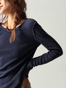 Bohemela 基本款纯色圆领长袖修身女式 T 恤