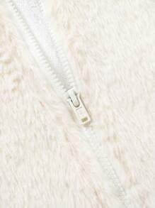 SHEIN 新生女宝宝可爱撞色连帽连体衣，秋冬季 - 卡其色 - 查看 3