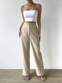 SHEIN Clasi Women's Solid Color Pants With Pockets Wide Leg Pants Baggy Pants