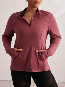 Easithlete Sudadera de yoga de manga larga con bolsillos y media cremallera, para el Año Nuevo Chino, talla grande - Rojo - Ver 6