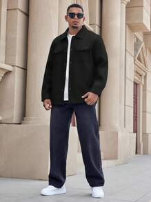 Manfinity Homme Plus Size Men's Casual Overcoat, Minimalist & Fashion, Everyday Wear, Fall/Winter - Black - View 6