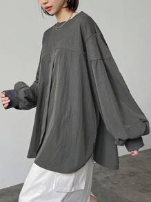 FRIFUL Women's Loose Fit Splice Bottom Contrast Color T-Shirt,Fall Clothes Long Sleeve Women Tops