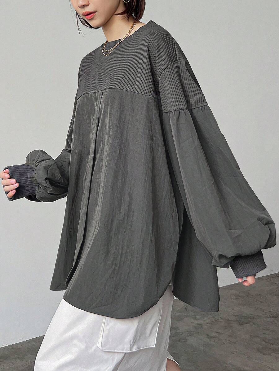 FRIFUL Women's Loose Fit Splice Bottom Contrast Color T-Shirt,Fall Clothes Long Sleeve Women Tops