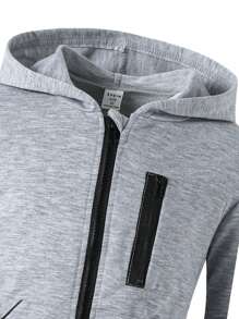 SHEIN 2 件 Tween 男童休闲运动衫运动衫和运动裤套装，适合日常、通勤和运动穿着 - 灰色 - 查看 3