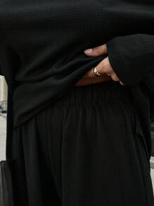 RueChic RELAXED LONG SLEEVE WITH CHAIN & PANT - Black - View 5