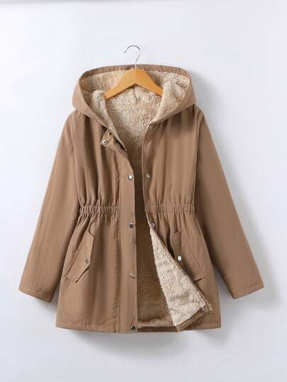 Teen Girls Thermal Lined Cinched Waist Mid-Length Windbreaker With Pockets, Autumn/Winter