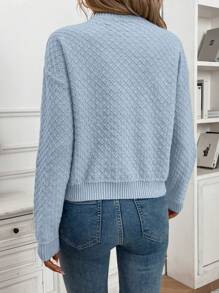 SHEIN LUNE Áo len dệt kim thời trang tối giản thường ngày cho nữ, mặc hàng ngày - Màu xanh nhạt - Xem 2