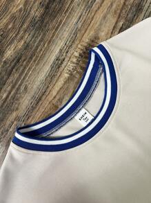 SHEIN Teen Boy Loose Fit Solid Color Letter Print Graphic Long Sleeve T-Shirt - Apricot - View 3