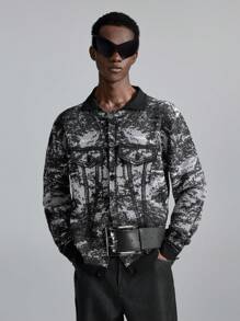 Manfinity VCAY 1 件男士长袖修身牛仔效果黑色开衫，外出时尚落肩厚实开衫，适合丈夫、男朋友的礼物，适合秋冬 - 黑色 - 查看 6