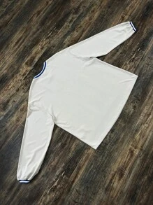 SHEIN Teen Boy Loose Fit Solid Color Letter Print Graphic Long Sleeve T-Shirt - Apricot - View 2