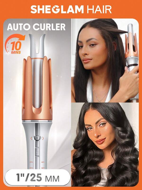 SHEGLAM HAIR It-Curl One-Touch Instant Curler Automatic Curling Iron,Auto Hair Curler,25mm Automatic Hair Curler With 3 Temperatures,Fast Heating & 2-Way Rotation,Automatic Shut-Off,Anti-Scald & Anti-Tangle Rotating Curling Wand,Touch Instant Curler For Hair Styling Graduation Birthday Holiday Summer Fall Autumn Y2K Fancy Fashion Women Makeup Cosmetic Party Beach Travel Camping Outdoors School Campus Trip Festivals Decor Gift Present Rose Girl Cosplay Best Color Charm Vibe