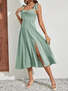 SHEIN Frenchy Váy ba lỗ không tay dây màu trơn, Váy suông thường ngày màu trơn, Váy mùa thu, Váy nữ, Váy học sinh - Màu xanh Bạc hà - Xem 6