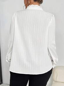 Celure Camisa informal con botones y volantes de manga larga en unicolor para mujer talla grande