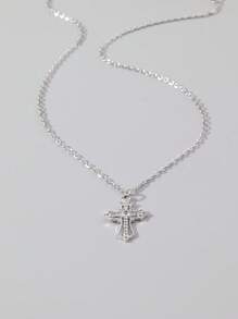 ROMWE Goth 1pc Fashionable Elegant Rhinestone Cross Pendant Necklace