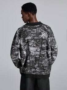 Manfinity VCAY 1 件男士长袖修身牛仔效果黑色开衫，外出时尚落肩厚实开衫，适合丈夫、男朋友的礼物，适合秋冬 - 黑色 - 查看 2