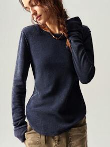 Bohemela 基本款纯色圆领长袖修身女式 T 恤