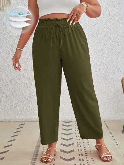 SHEIN VCAY Plus Paperbag Waist Knot Front Pants