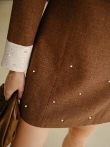 MOTF STUDIO CONTRAST PANEL FAUX PEARL DETAIL SHORT DRESS