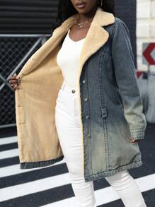 SHEIN Slayr Áo khoác denim đa năng thường ngày lót nhiệt màu khối cho nữ, mùa thu/đông - Màu xanh lam - Xem 1