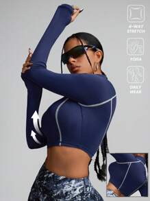 Innovista Woman Contract Detail Fitness Jacket Sweater T-Shirt Body Sculpting Zip Up Workout Clothes FitTok Athletic Stretchy Yoga Exercise Suit Fall Sports Daily Athleisure Office To Gym Club Work From Home Running Biker Lightweight Office To Court Brunch To Gym HIIT Training Comfort