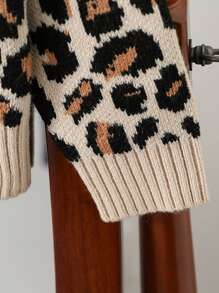 Sparklyn Tween Girls Fashion Cute Pattern Knit Cardigan, Long Sleeve, Leopard & Animal Print, With Bow & Button Decor. The Khaki Color Is Elegant, Soft Fabric, Short Hem Design Can Enhance The Proportion. Suitable To Pair With Jeans And Skirts, A Stylish Piece For Girls In Autumn & Winter For Various Occasions Like Home, Gathering, Outing, School And Etc. - Apricot - View 4