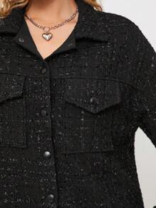 SHEIN EZwear Áo khoác hoodie midi rộng rãi màu đen trơn đơn giản dành cho nữ, phù hợp cho mùa thu và đông - màu đen - Xem 4