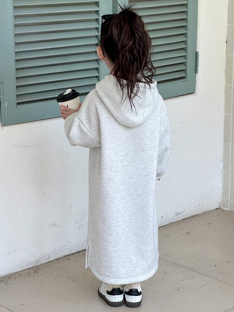 Young Girls Knitted Hooded Graphic Print A-Line Dress For Fall