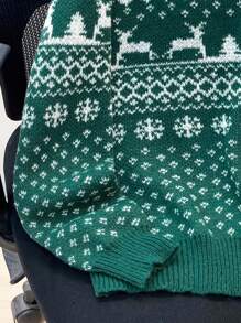 Tween Boys' Christmas Jacquard Knit Sweater, Christmas Kids Clothes, Christmas Kids Dress, Christmas Sweater, Christmas Kids Boys, Christmas Outfit, Christmas Gifts,In Fall/Winter - Dark Green - View 4