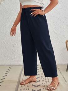 SHEIN VCAY Plus Paperbag Waist Knot Front Pants