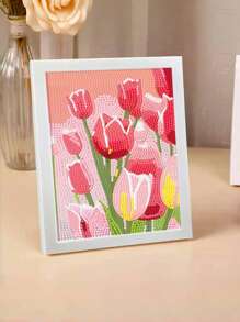 Pink Tulip Diamond Painting Kit With Frame - 5D DIY Full Drill Floral Art, Beginner Friendly Craft For Adults, Home Decor Wall Art, Unique Gift Idea