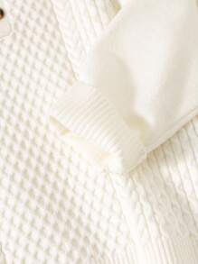 SHEIN Leap Crew Young Boy Casual Street High Collar Half Zip Pullover Loose Warm Knitted Sweater,In Fall/Winter - White - View 3