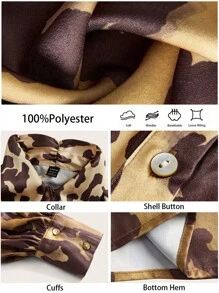 BizChic Leopard Print Long Sleeve Blouse, Leopard Pattern Shirt For Women, Office Wear, Spring Summer, Christmas Party, Thanksgiving, Elegant For New Year, - Brown - View 3