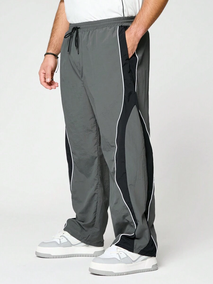 Manfinity VCAY Plus Size Men Loose Casual Woven Long Pants - Grey - View 1