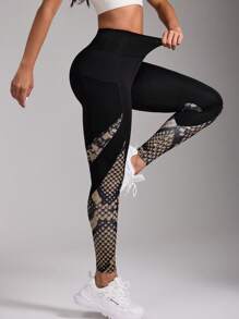 SHEIN Jambiere de yoga cu imprimeu în bloc de culoare