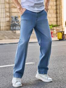 Manfinity Homme Men's Straight Leg Casual Fashion Street Style Denim Baggy Jeans - Blue - View 3