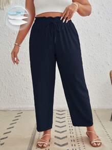 SHEIN VCAY Plus Paperbag Waist Knot Front Pants