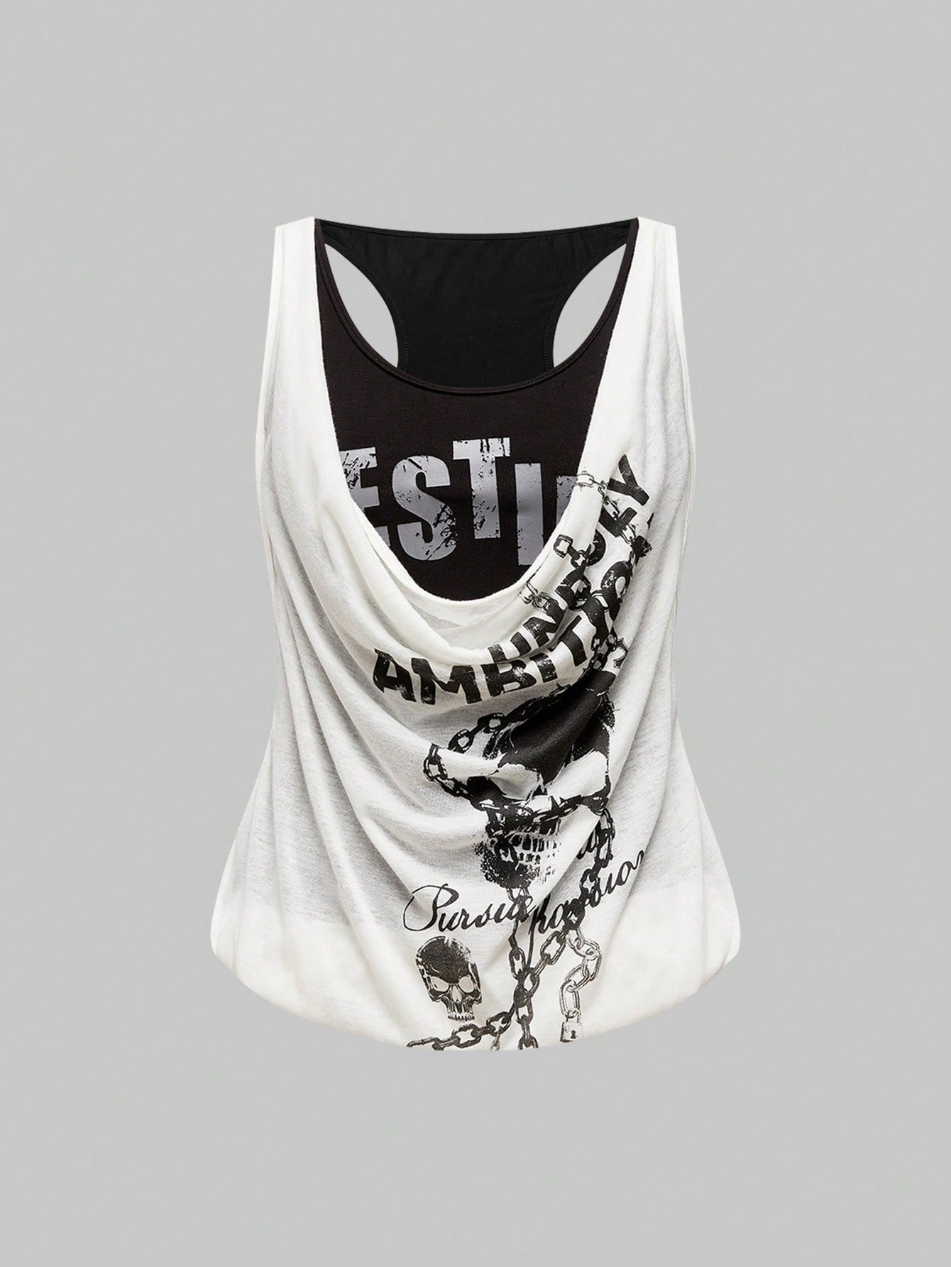 Our Grunge Punk Y2K Harajuku Dark Punk Skull Print Layered